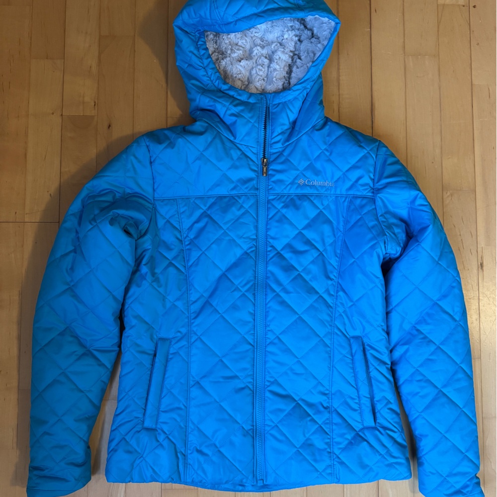 Columbia Bright Blue Quilted Hooded Puffer Jacket
